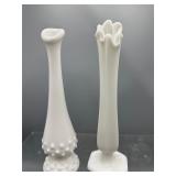 Milkglass hobnail bud base & more