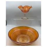Vintage carnival glass Bowl & compote