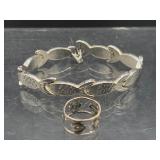 Sterling silver fish bracelet & ring
