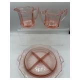 Vintage pink depression divided dish & more