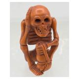 Signed carved 2' skeleton netsuke