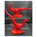 Vintage red lava Phoenix Bird figures