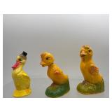 Vintage chalk ware bobble head chick & figures