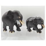 Vintage hand carved ebony wood elephants