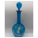 Vintage  Mary Gregory blue glass decanter