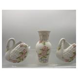 Vintage Lefton swans mini planters  & vase