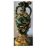 Vintage green porcelain gold gilt vines