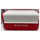 Vintage red and white bread box