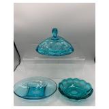 Vintage aqua blue covered dish & more
