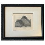 Signed Ryohei Tanaka hatched roof etching