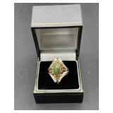 14k yellow & white gold ring w/diamond & Jade