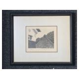 Signed Ryohei Tanaka hatched roof etching