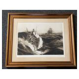 Signed Jack Coughlin etching Nantucket sleigh ride