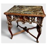 Antique carved wood cherub and Bird accent table