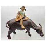 Vintage shiwan girl & bull figure