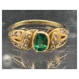 14k gold emerald and diamond ring