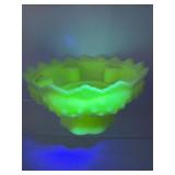 Fenton uranium glass custard candle bowl