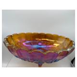 Vintage oval carnival glass bowl