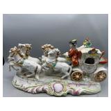 Vintage white porcelain horses & carriage figure