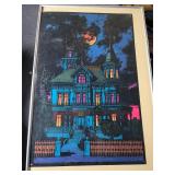 Vintage black light ominous mansion poster