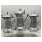 Vintage pewter lidded pitchers