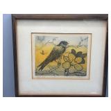 Signed etching Lonely Bird