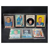 1968 Doug Harvey puck sticker & other hockey cards