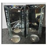 Etched mirror wall sconces