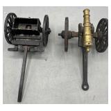 Vintage metal & brass toy cannon & more