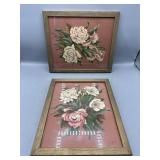 Vintage lithograph floral with pink background