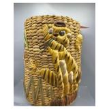 Vintage hand woven wastebasket