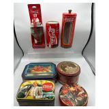 Coca Cola straw dispenser tin & more