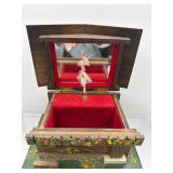 Vintage wooden Swiss chalet music jewelry box