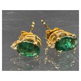 14k Gold, emerald and diamond earrings