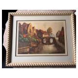 Vintage framed canal scene signed