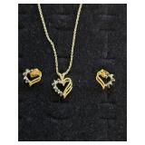 2.5 Gram14K Heart Earrings and Pendant w Gemstones
