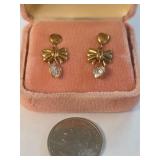 14K Gold Plated w QZ Hearts Earrings  130-5