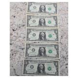 5 - 2021 Uncirculated $1 Bills  Crispy 12-75
