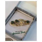 Gold Tone w Genuine Alaskan Jade and QZ Brooch