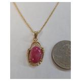 14K Gold Filled 18' Chain w Pink Gemstone Pendant