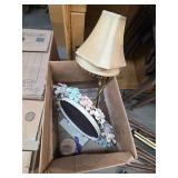 Mirror with metal flowers, lamps, more. 27-3