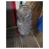 Glass owl 20in tall, chip in top see pictures. T1