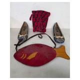 Handmade leather fish purse & silk shoes. 45-67