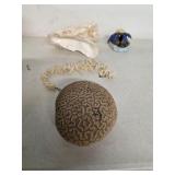 Branch coral necklace, coral and shells. 45-3