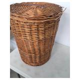 Large wicker basket w/purses and fabric. 45-62