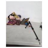 Asian dolls, fishing pole. 45-50