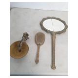 Vintage mirror and brush and carved zebra. 45-86