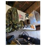 L size wet weather gear, game bad, camping lot.T33