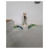 Blown glass dolphins and decanter. 24-3