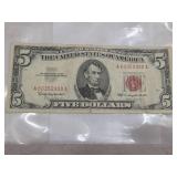 1963 Red seal 5 dollar bill. K26